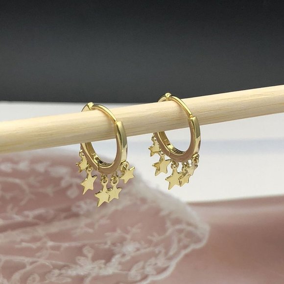 NEW 925 Sterling Silver Star Hoop Earrings - Picture 3 of 8